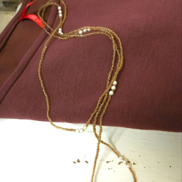 Elegant Multi-Layered Gold and Brown Necklace A Set of 3 Necklaces Vintage - Picture 11 of 16